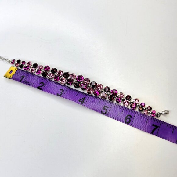 Purple and Pink Crystal Rhinestone STATEMENT Bracelet - Picture 7 of 8